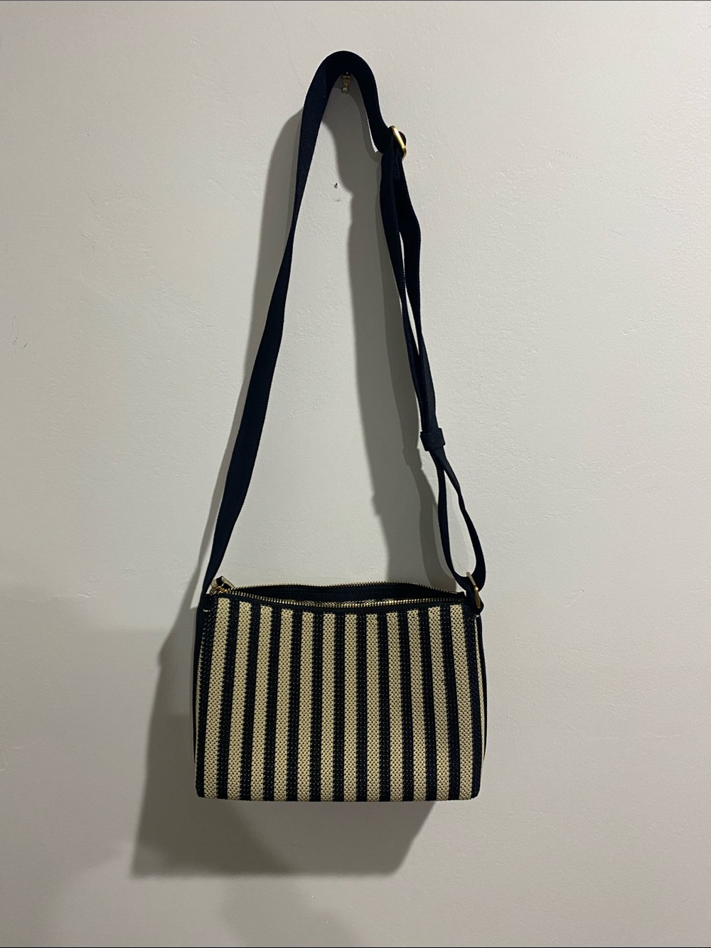 Rothy's Black and Cream/Tan Striped Crossbody Bag